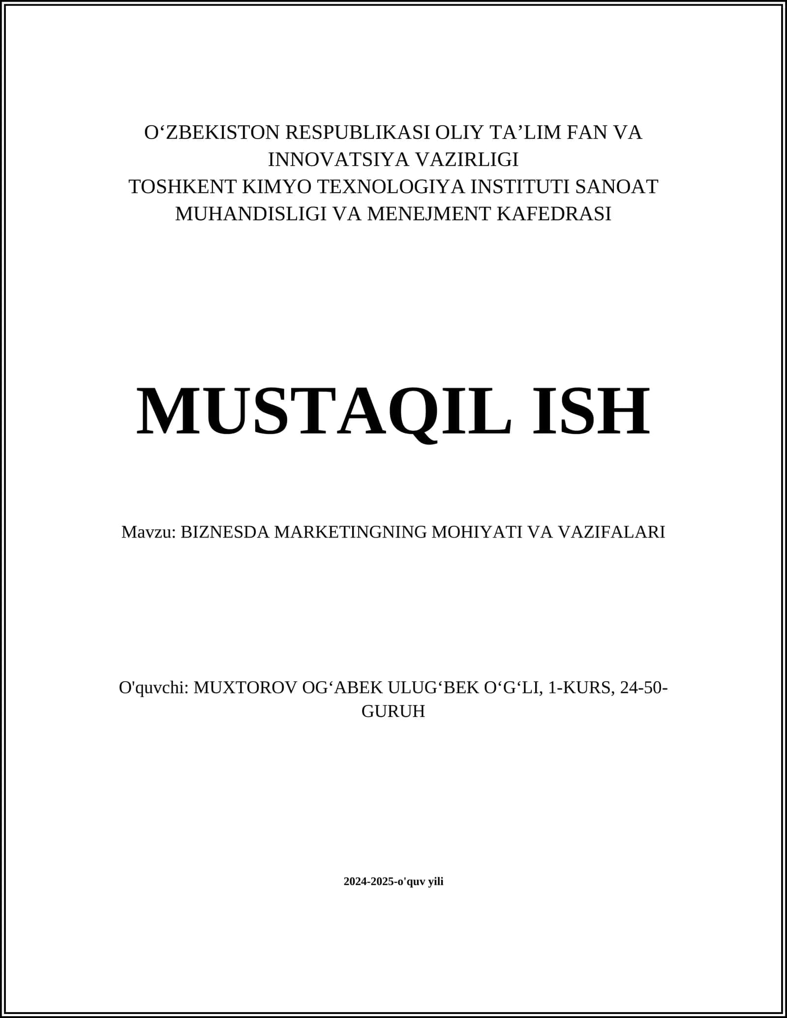 BIZNESDA MARKETINGNING MOHIYATI VA VAZIFALARI