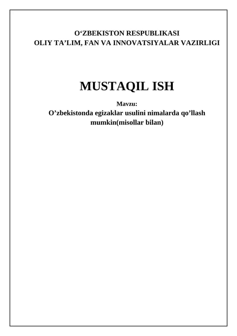 O'zbekistonda egizaklar usulini nimalarda qo’llash mumkin(misollar bilan)