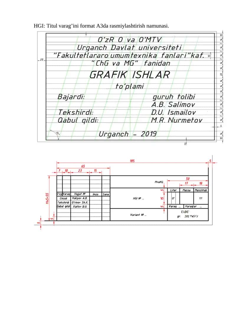 Titul varag’ini format A3da rasmiylashtirish namunasi