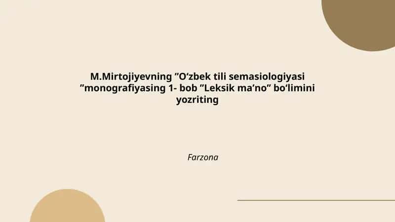 Oʻzbek tili semasiologiyasi monografiyasi