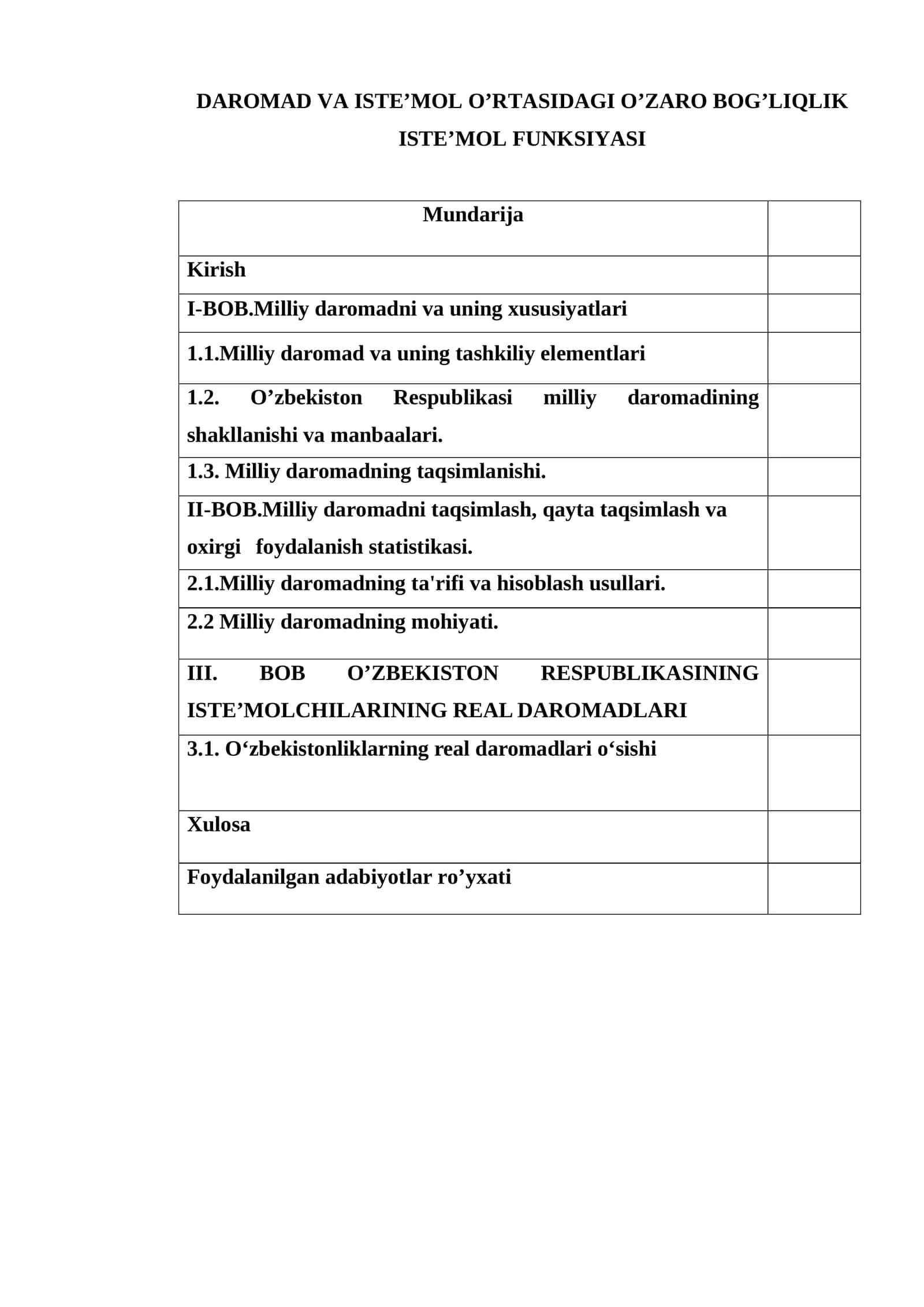O'zbekiston respublikasining iste'molchilarining real daromadlari