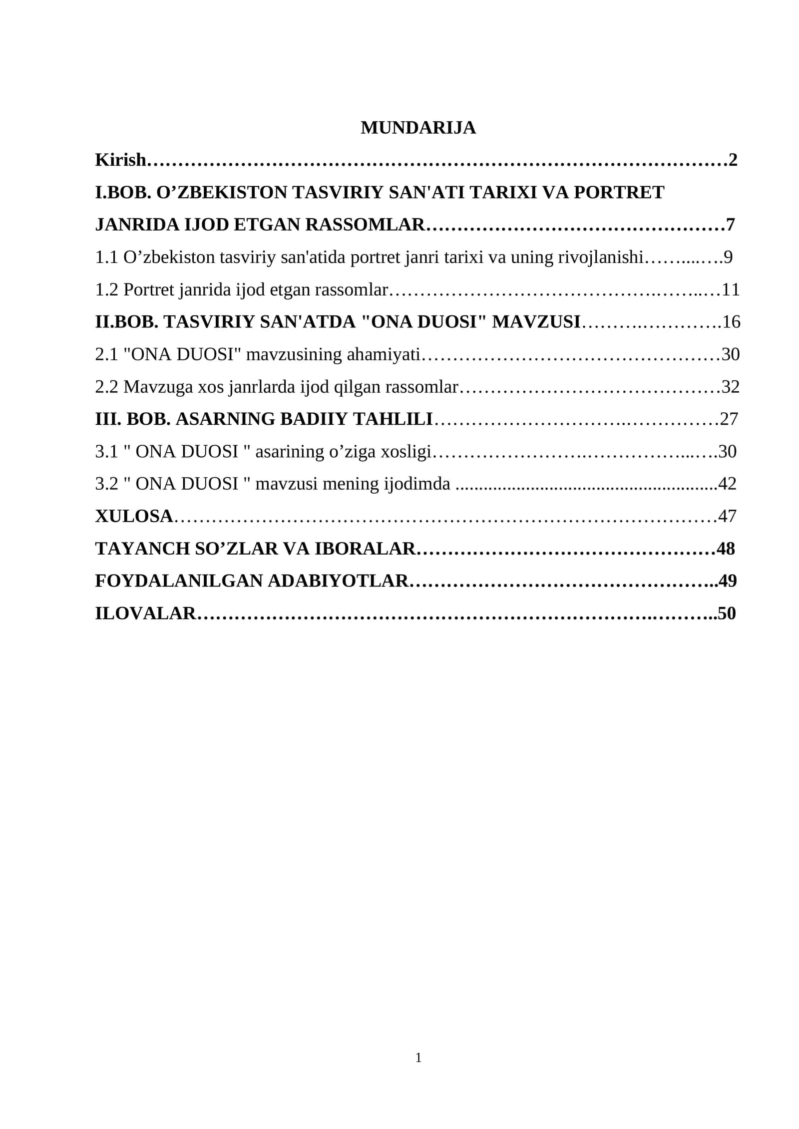 TASVIRIY SAN'ATDA "ONA DUOSI" MAVZUSI