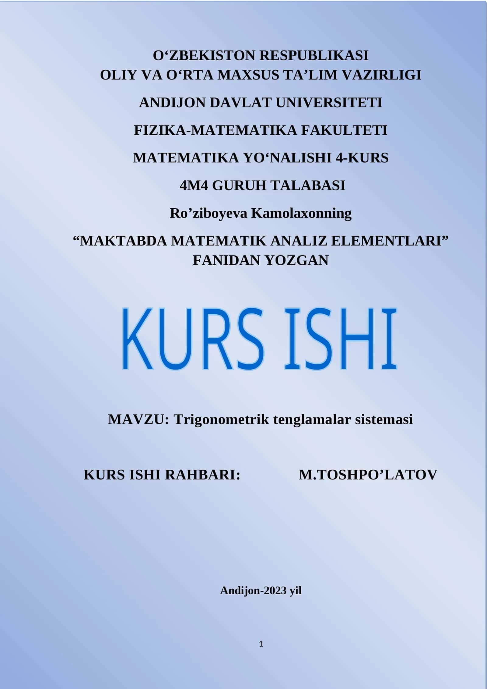 Trigonometrik tenglamalar sistemasi