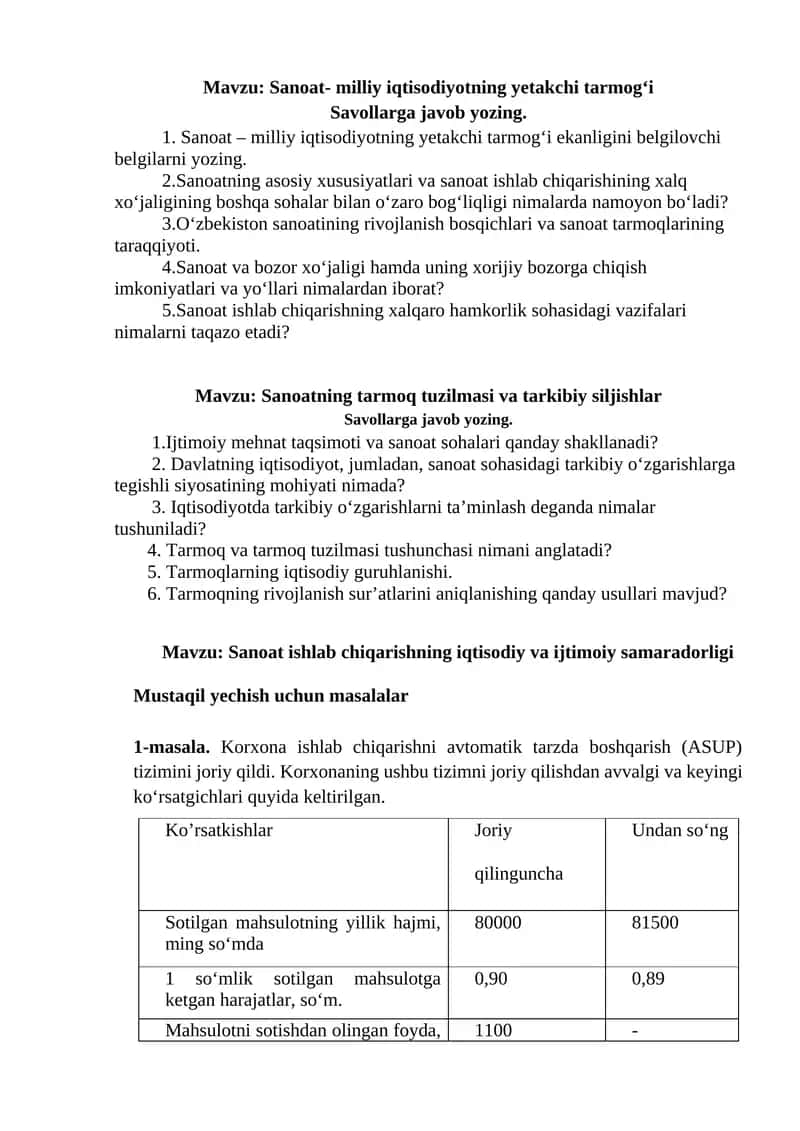 Sanoat- milliy iqtisodiyotning yetakchi tarmog‘i