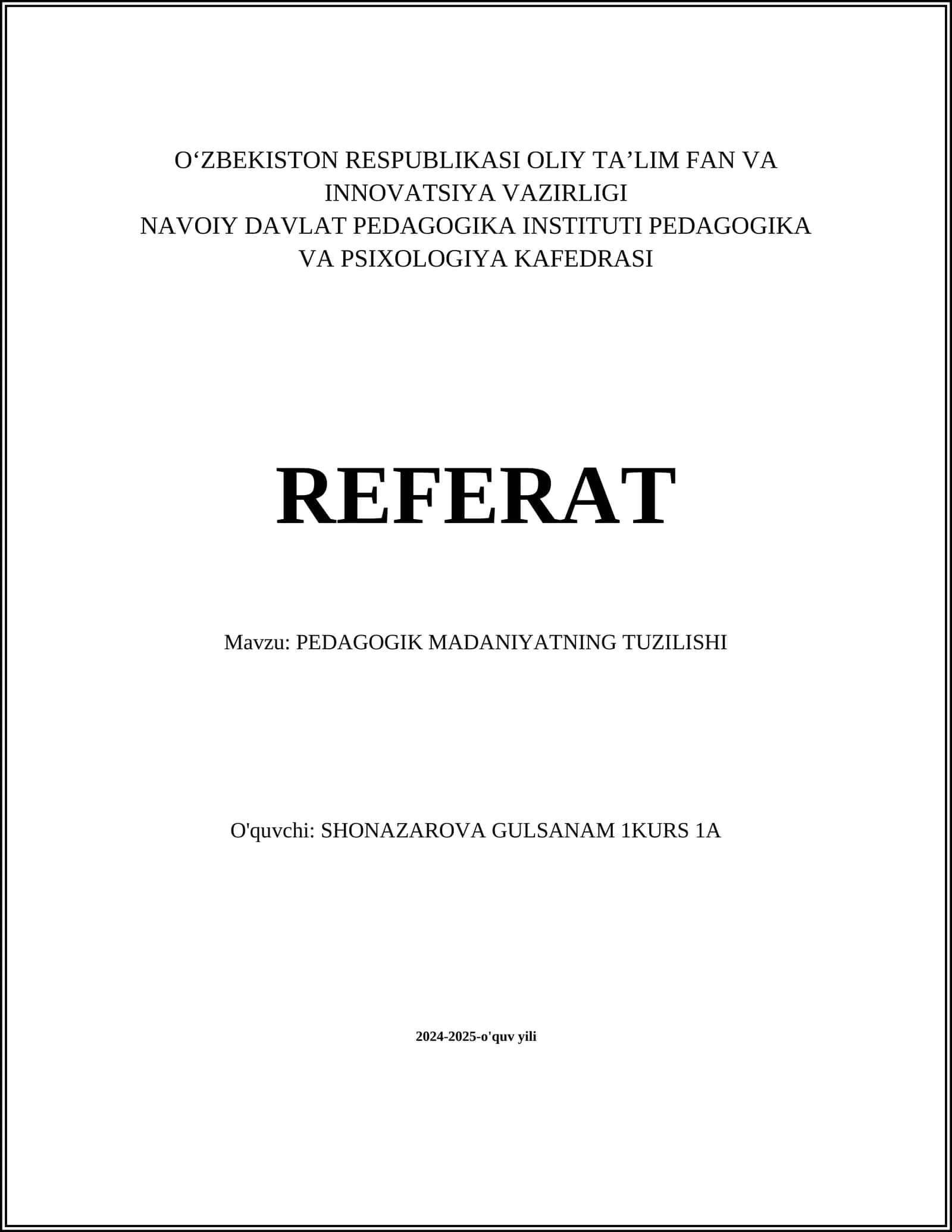 PEDAGOGIK MADANIYATNING TUZILISHI