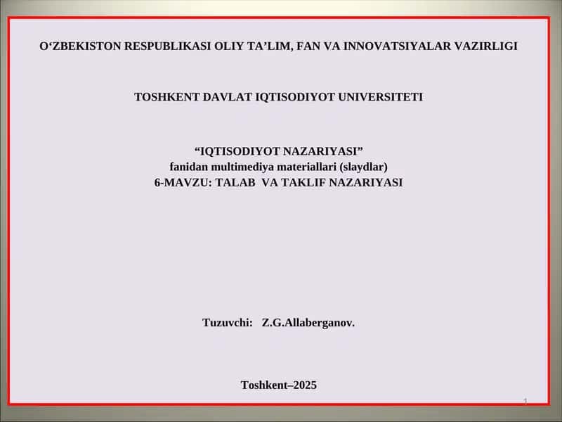 IQTISODIYOT NAZARIYASI