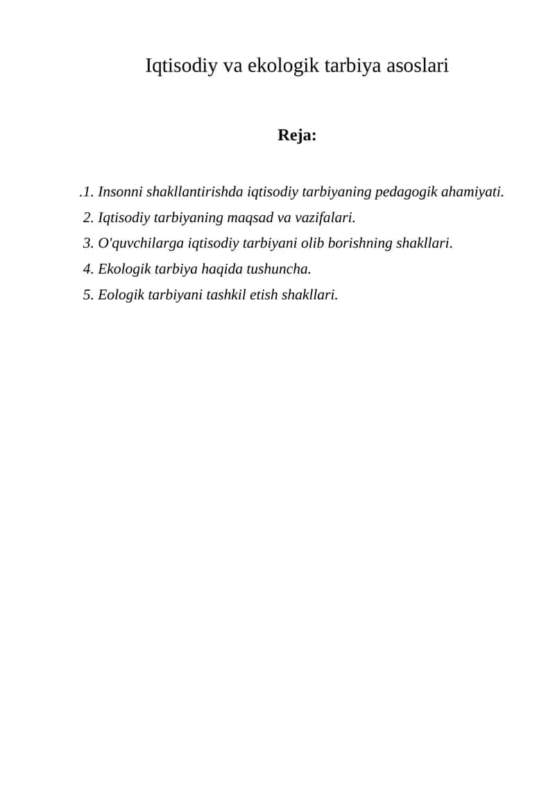 Iqtisodiy va ekologik tarbiya asoslari