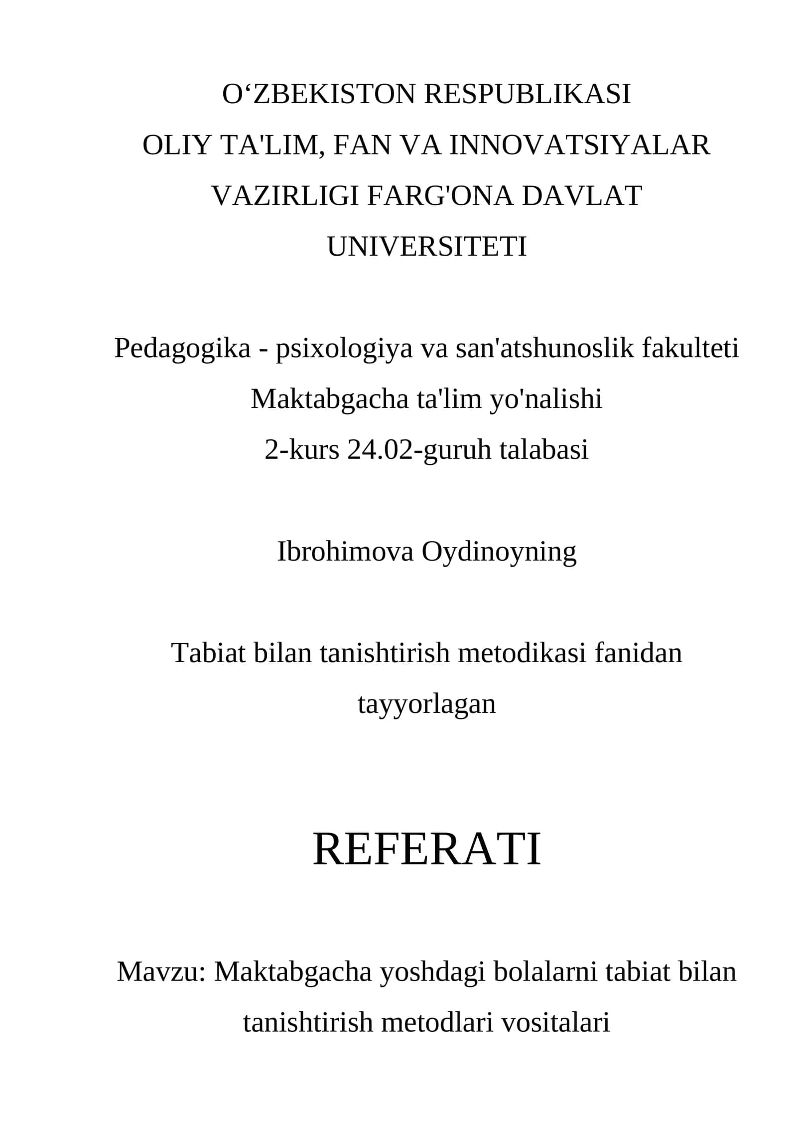 Tabiat bilan tanishtirish metodikasi