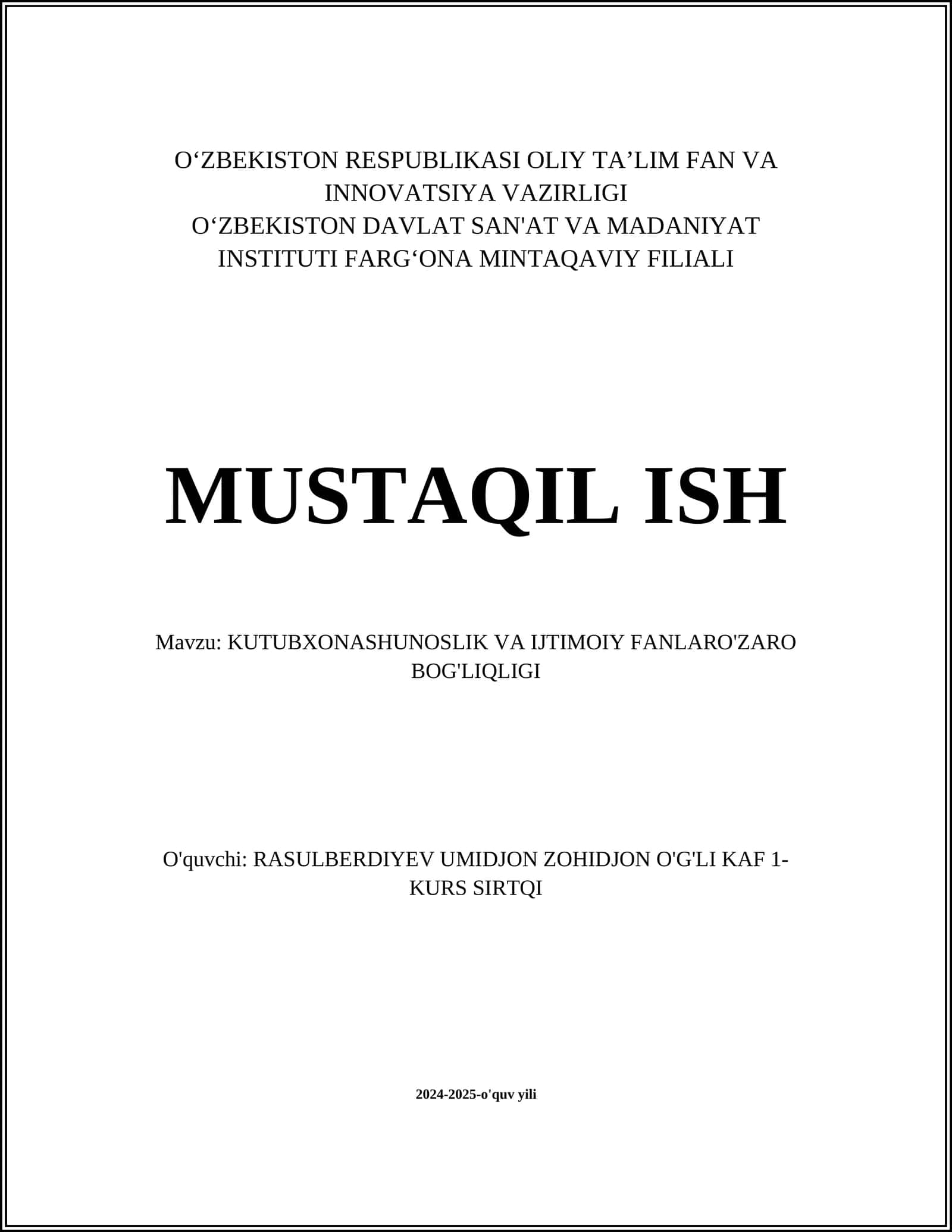 Kutubxonashunoslikning asosiy tushunchalari