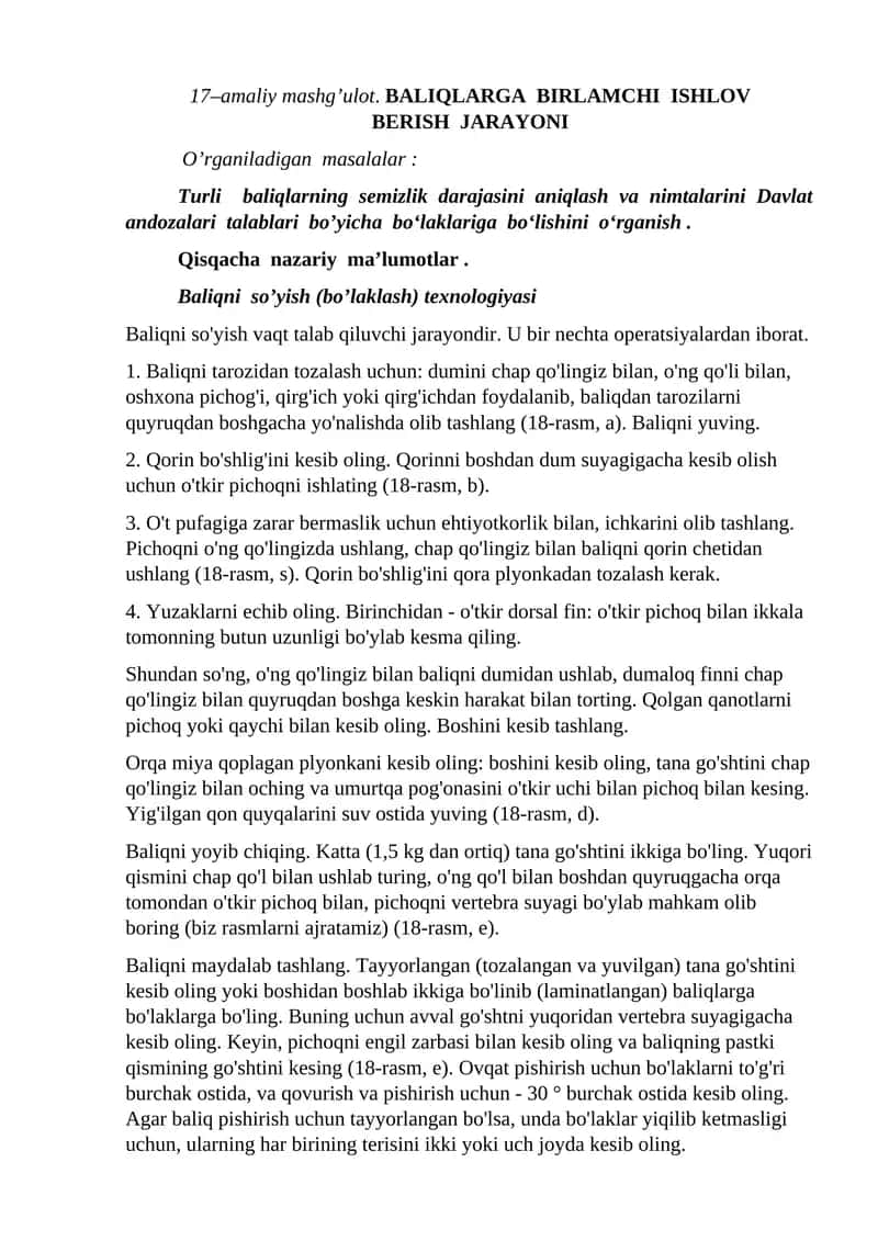BALIQLARGA BIRLAMCHI ISHLOV BERISH JARAYONI
