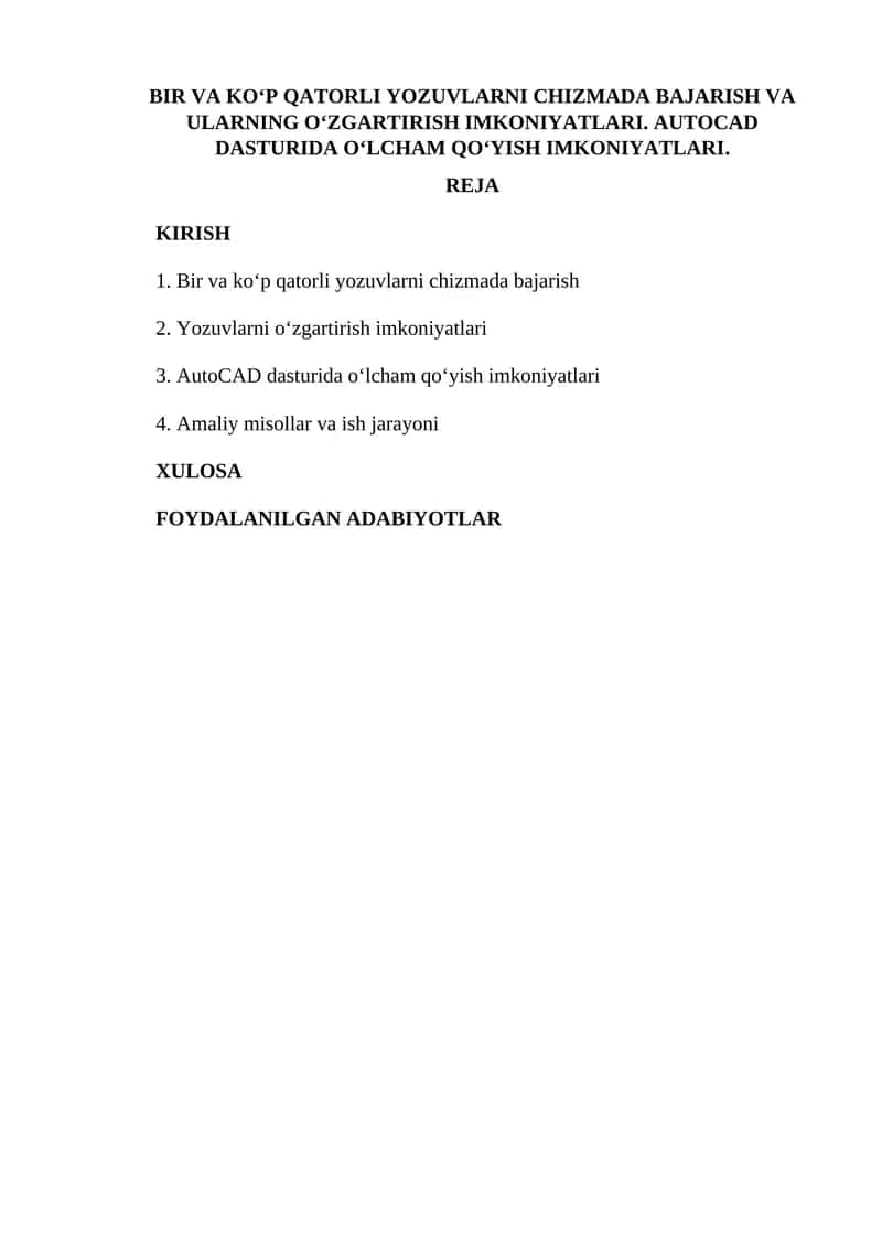 AutoCAD dasturida oʻlcham qoʻyish imkoniyatlari