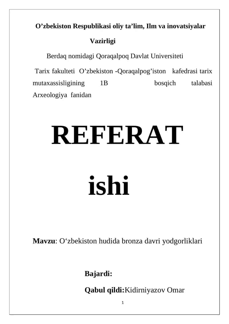 Oʻzbekiston hudida bronza davri yodgorliklari