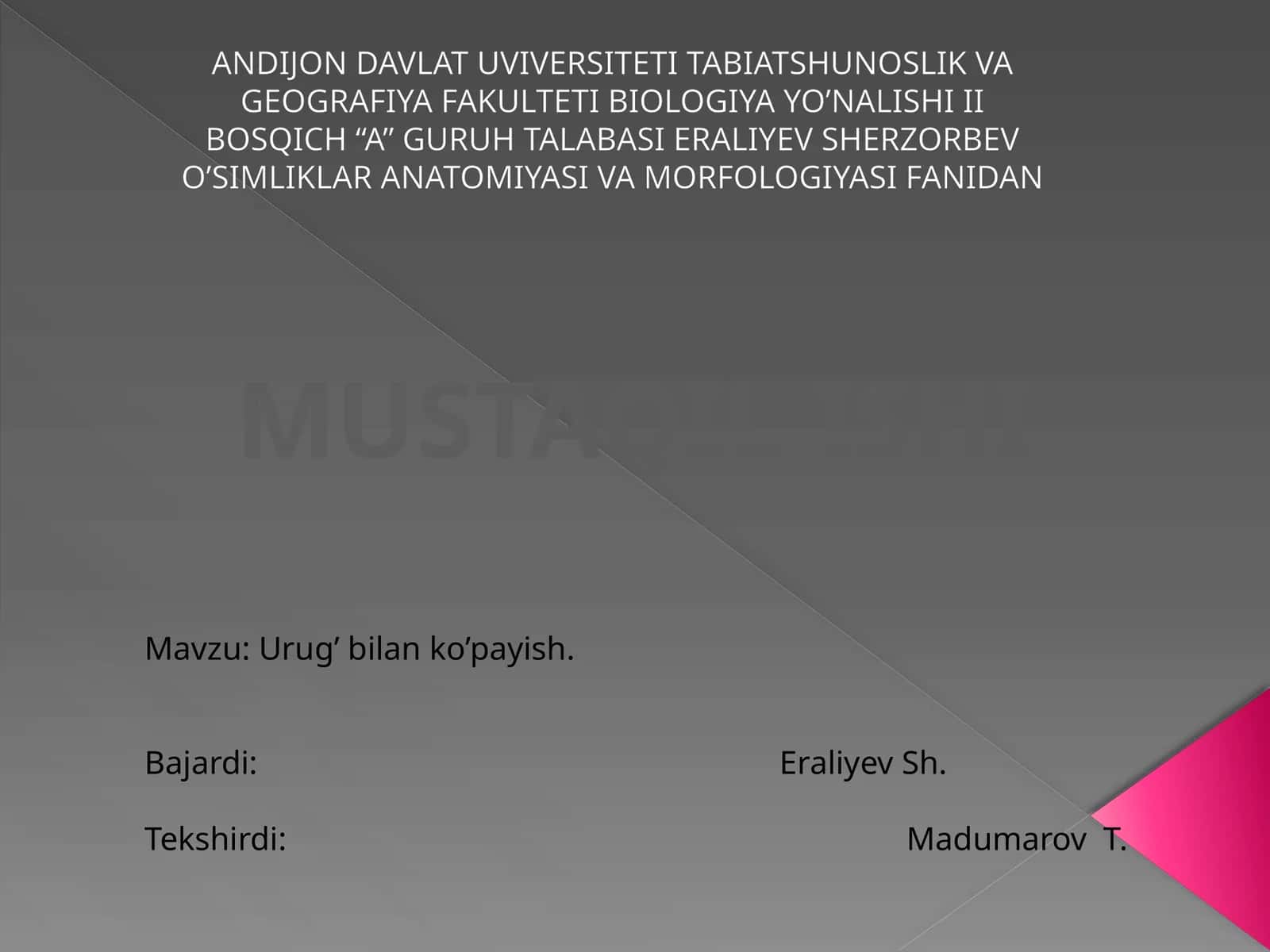 Urug’lar paydo bo’lishi va ularning tuzilishi