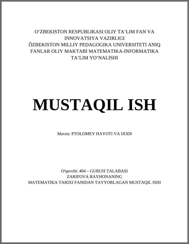 PTOLOMEY HAYOTI VA IJODI