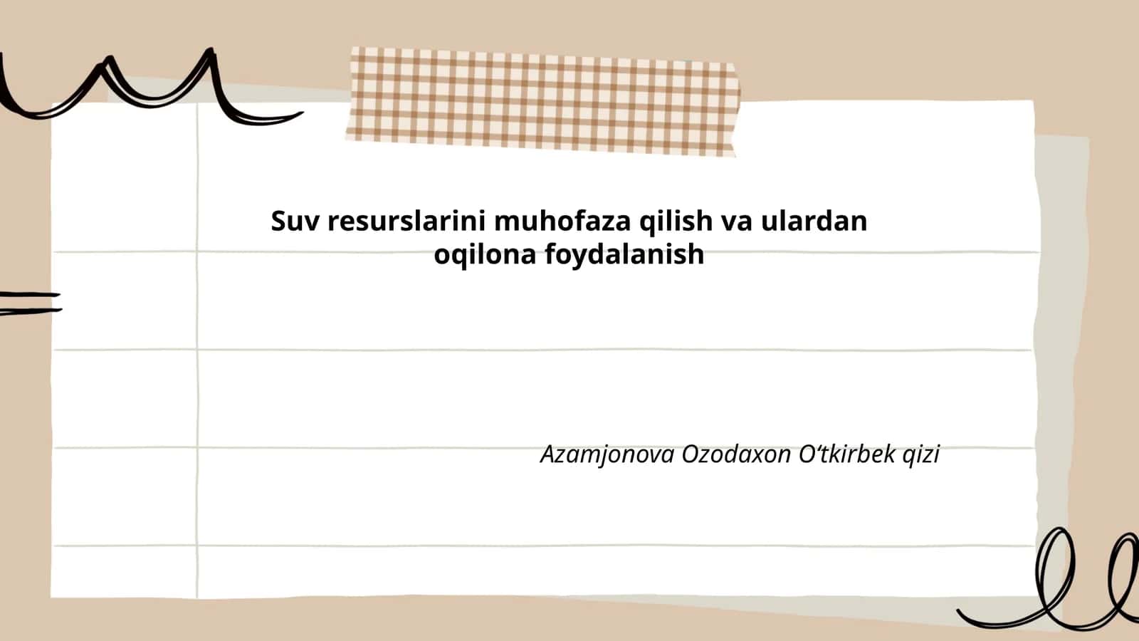 Suv resurslarini muhofaza qilish va ulardan oqilona foydalanish