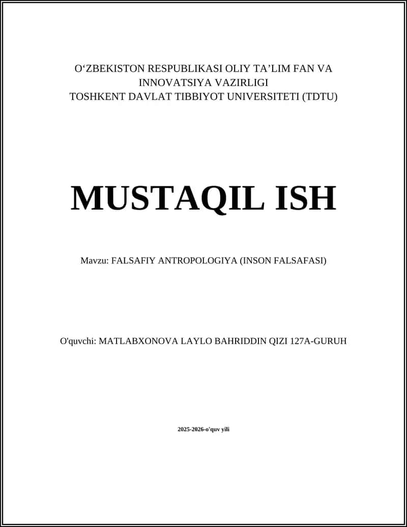 FALSAFIY ANTROPOLOGIYA (INSON FALSAFASI)