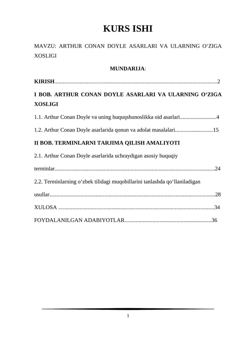 ARTHUR CONAN DOYLE ASARLARI VA ULARNING O‘ZIGA XOSLIGI