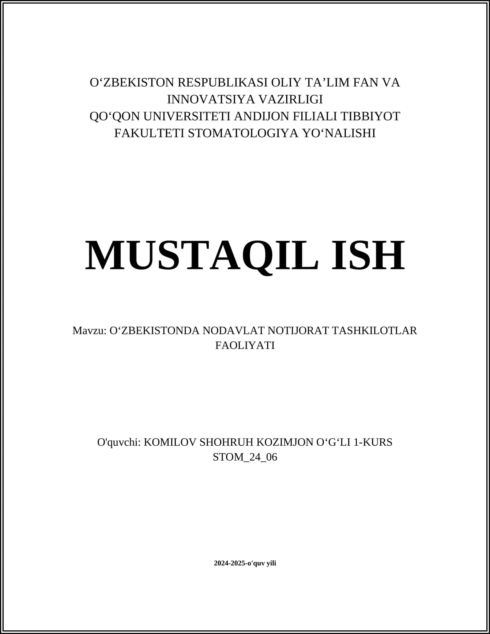 OʻZBEKISTONDA NODAVLAT NOTIJORAT TASHKILOTLAR FAOLIYATI