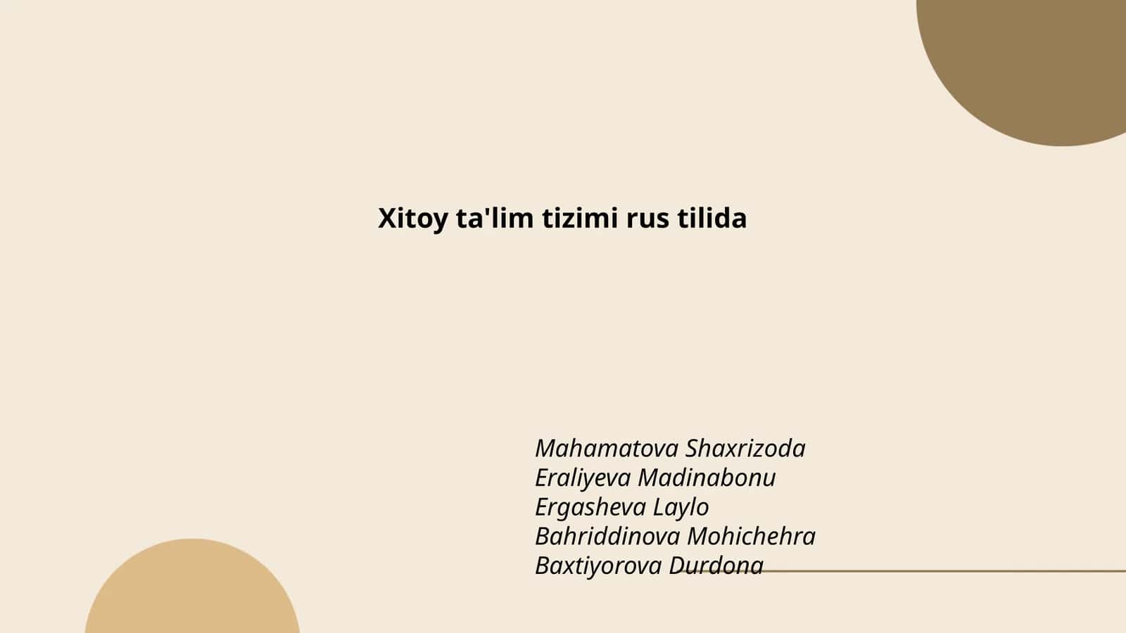 Xitoy ta'lim tizimi rus tilida