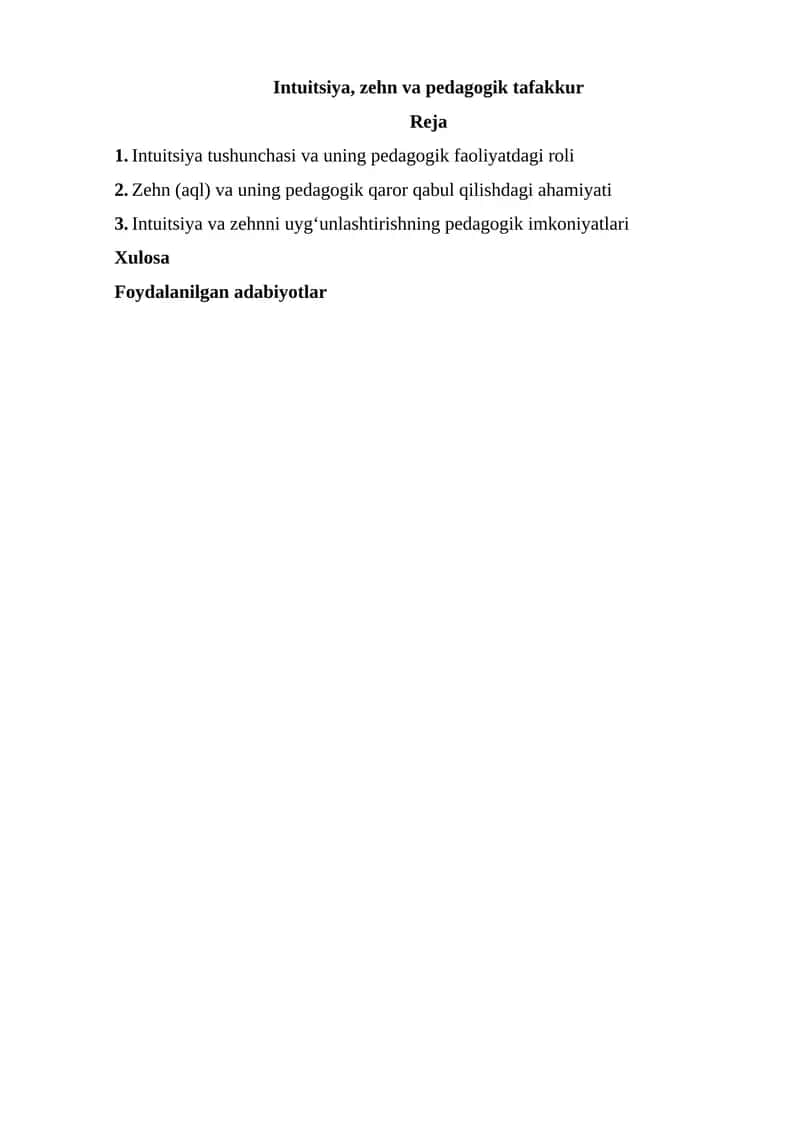 Intuitsiya, zehn va pedagogik tafakkur