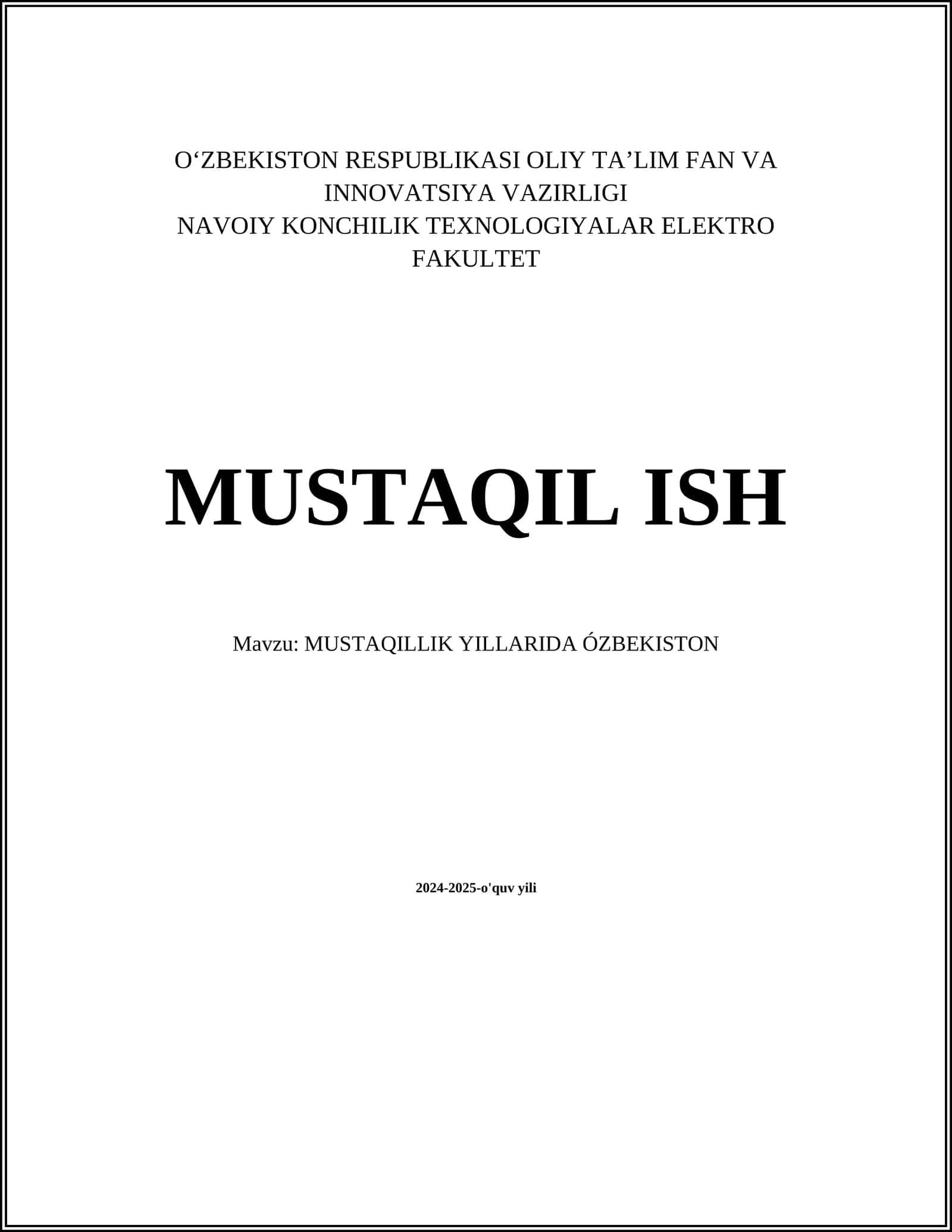 MUSTAQILLIK YILLARIDA ÓZBEKISTON