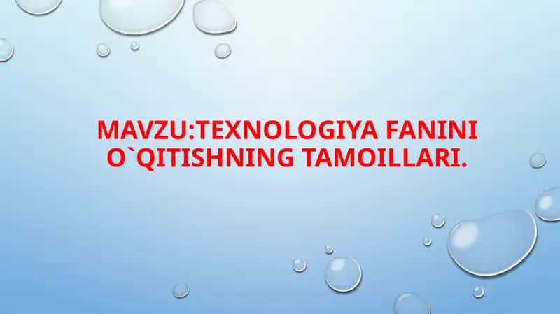 texnologiya fanini o`qitishning tamoillari