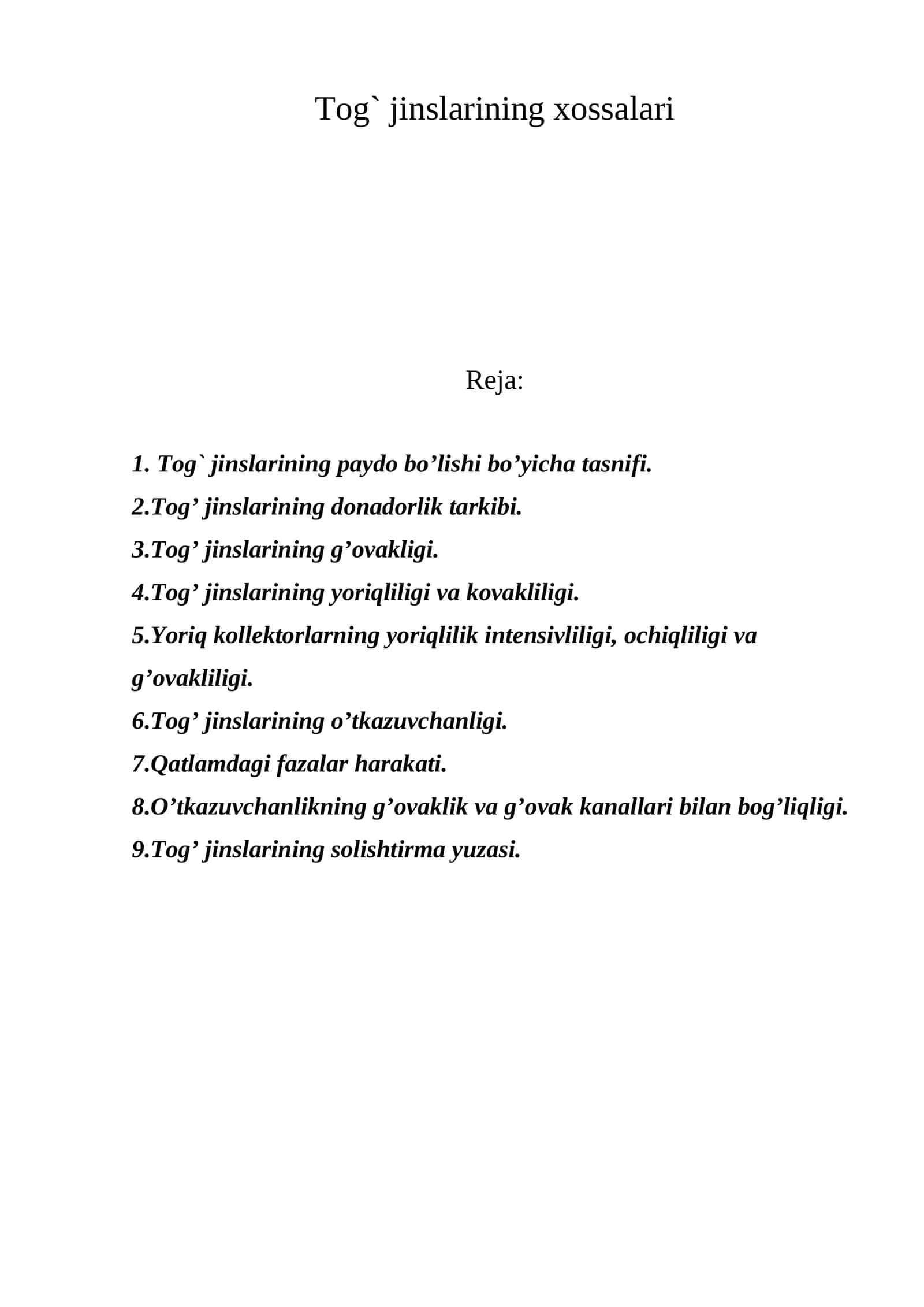 Tog` jinslarining xossalari
