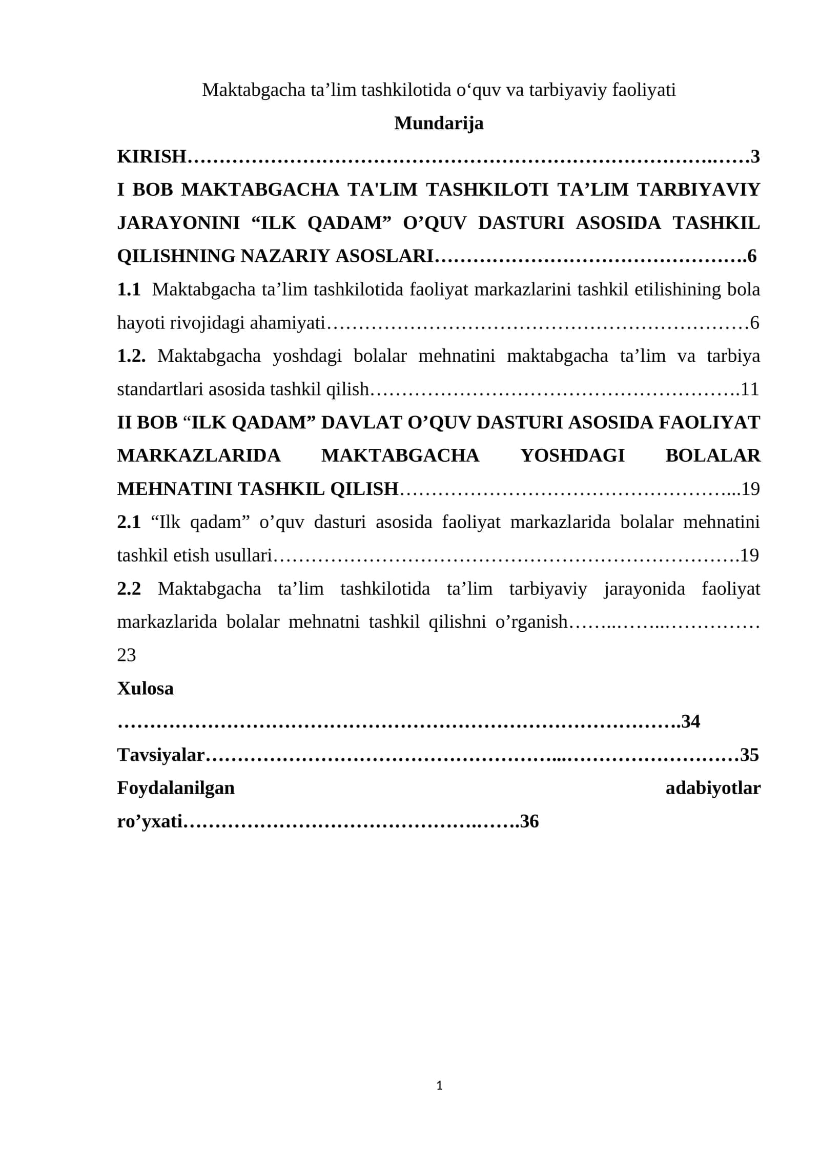 Maktabgacha ta’lim tashkilotida o‘quv va tarbiyaviy faoliyati