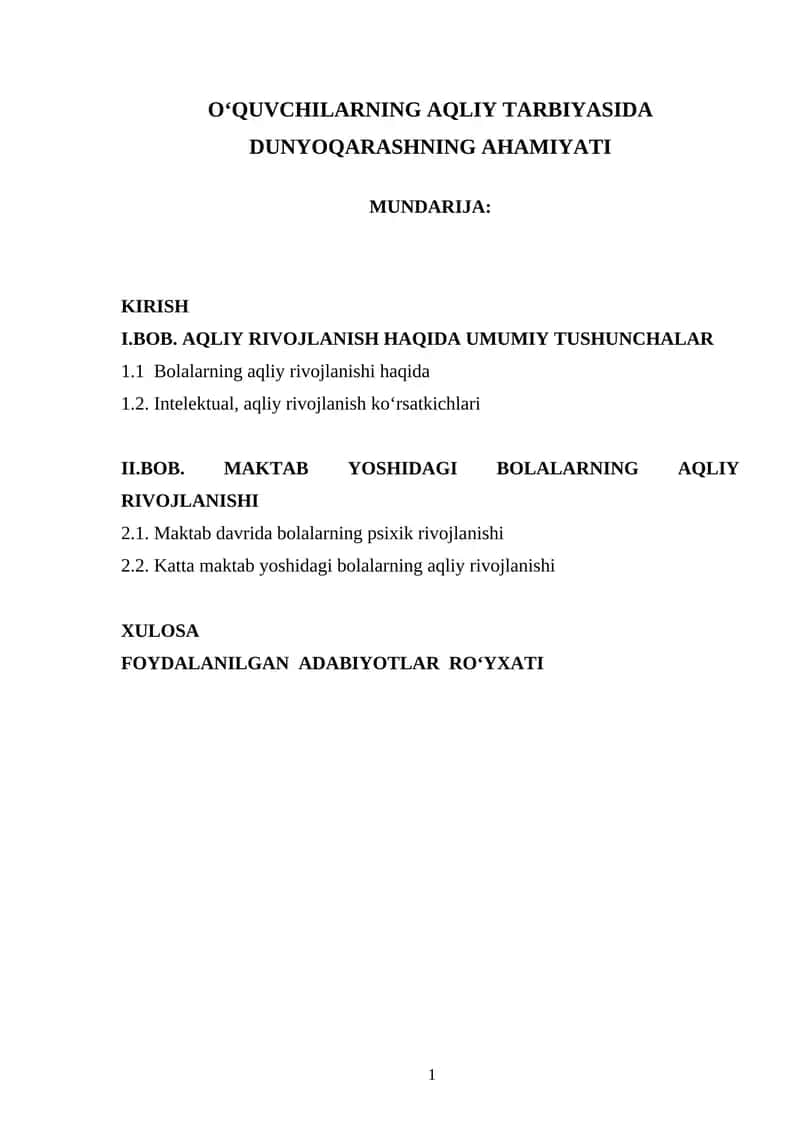 O‘QUVCHILARNING AQLIY TARBIYASIDA DUNYOQARASHNING AHAMIYATI