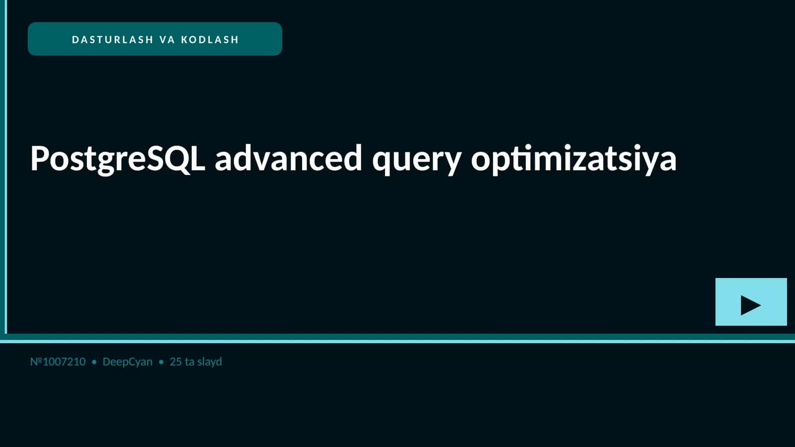 PostgreSQL advanced query optimizatsiya
