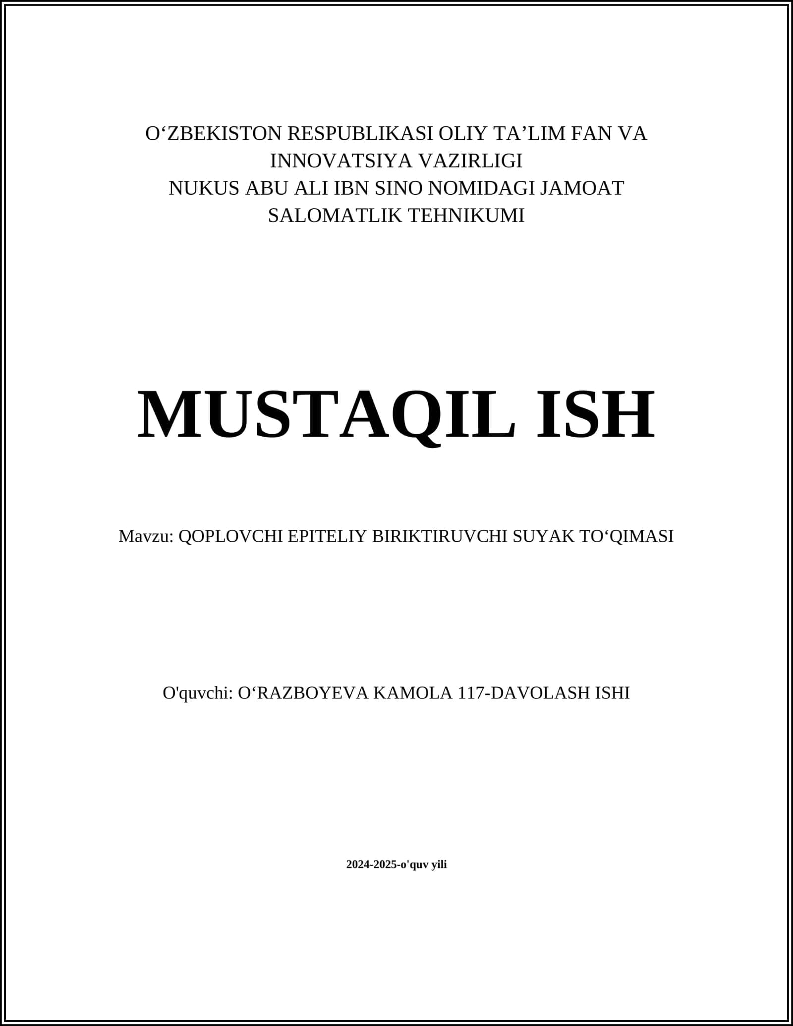 QOPLOVCHI EPITELIY BIRIKTIRUVCHI SUYAK TOʻQIMASI