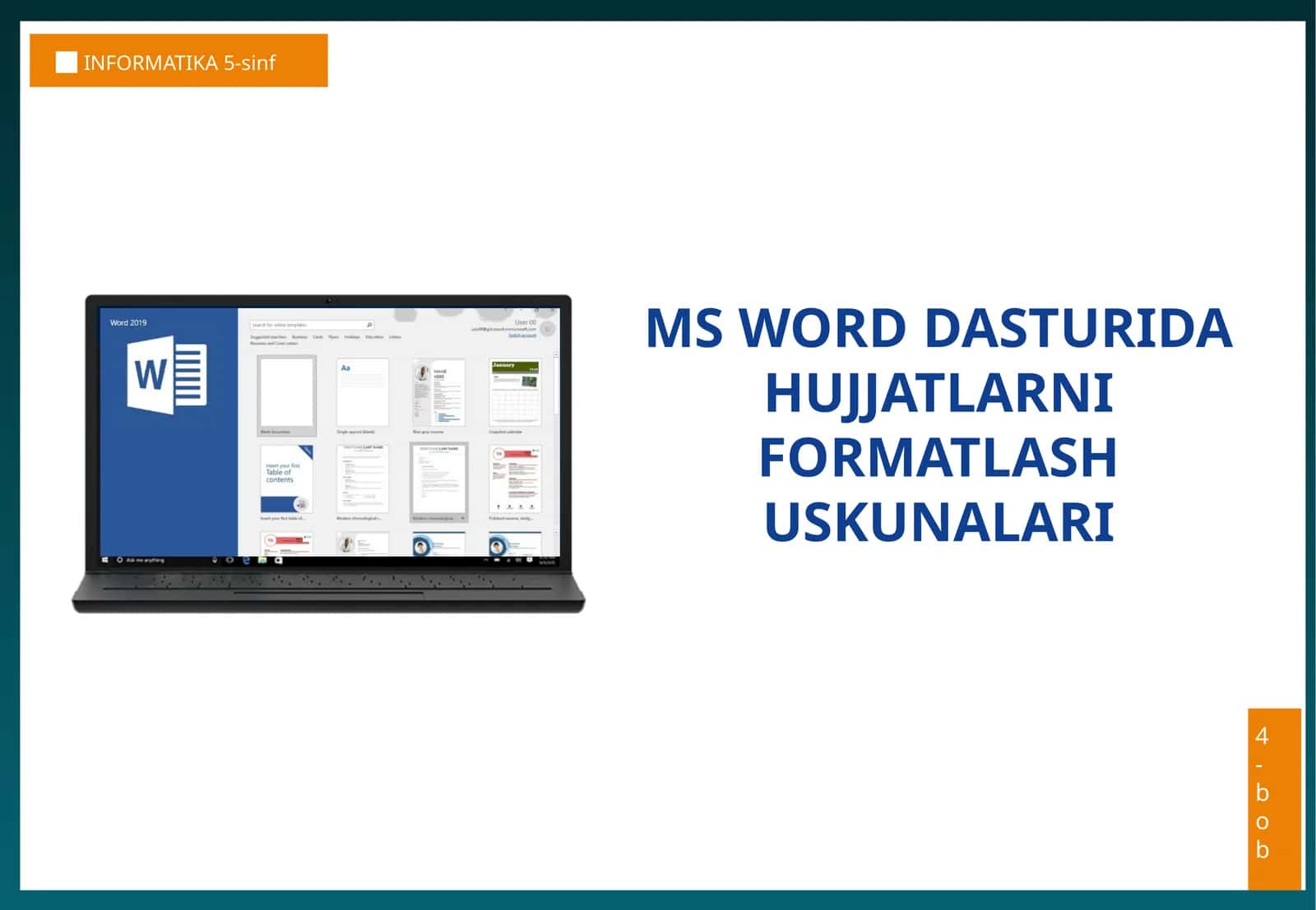 MS WORD DASTURIDA HUJJATLARNI FORMATLASH USKUNALARI