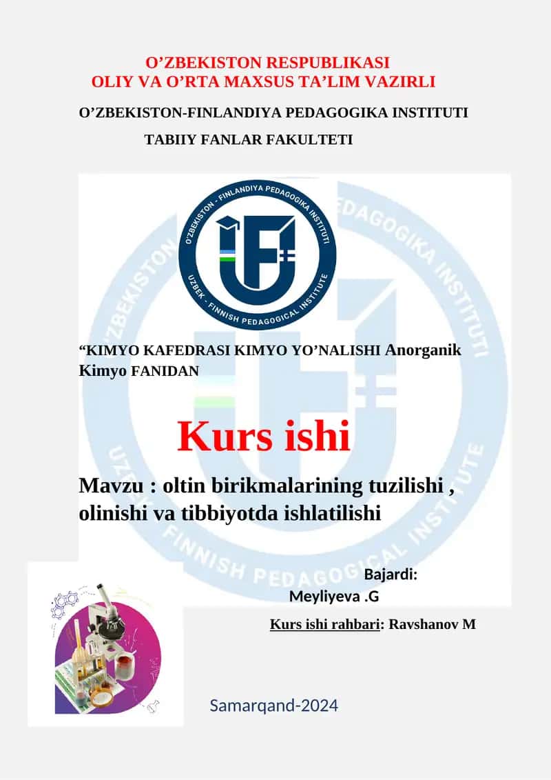 KIMYO KAFEDRASI KIMYO YO’NALISHI Anorganik Kimyo FANIDAN Kurs ishi