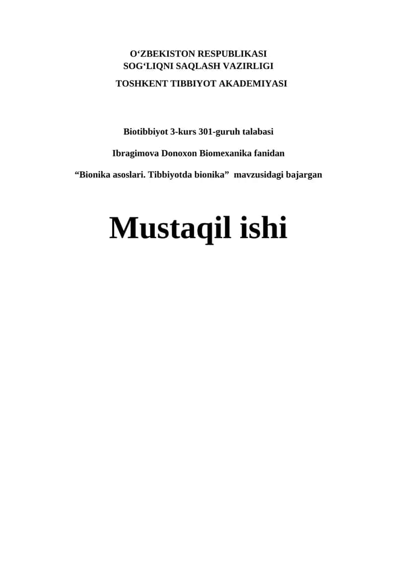 Bionika asoslari. Tibbiyotda bionika