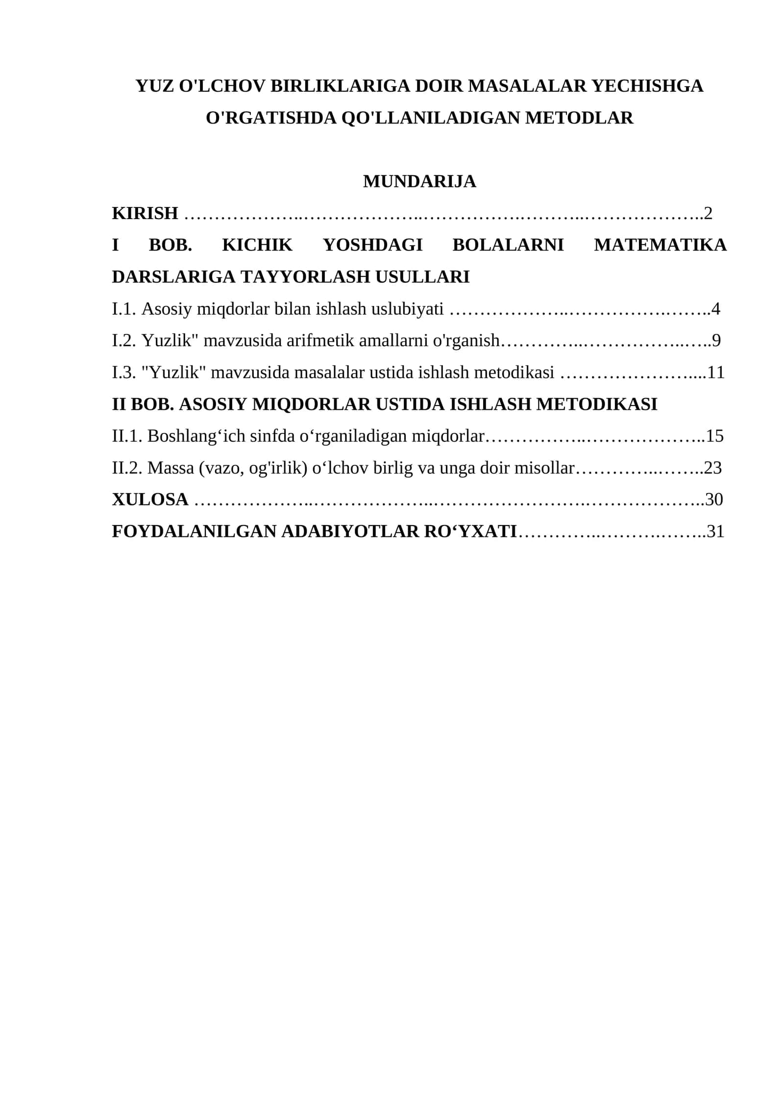 Yuz o'lchov birliklariga doir masalalar yechishga o'rgatishda qo'llaniladigan metodlar