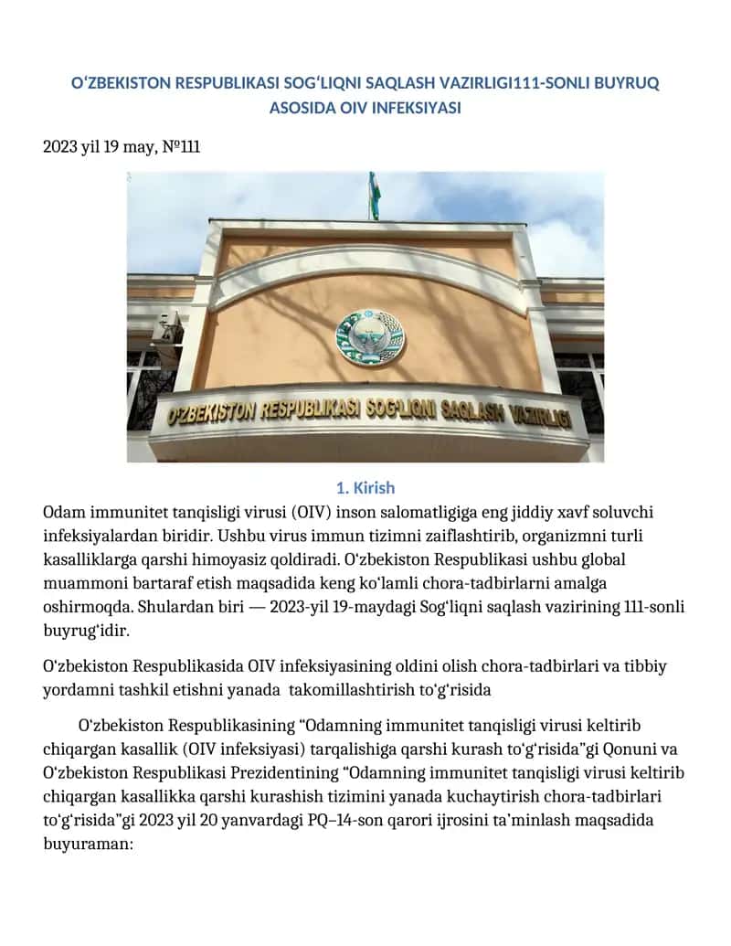 111-SONLI BUYRUQ ASOSIDA OIV INFEKSIYASI