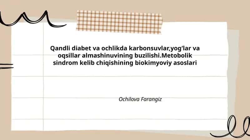 Metobolik sindrom kelib chiqishining biokimyoviy asoslari