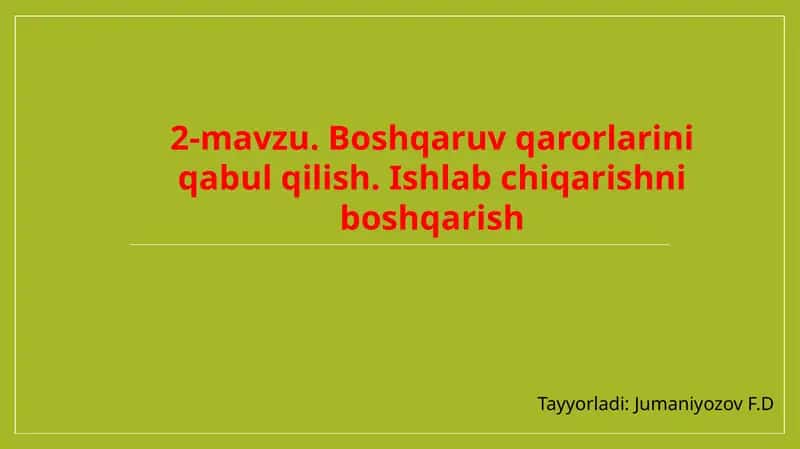 Boshqaruv qarorlarining qabul qilish tartibi