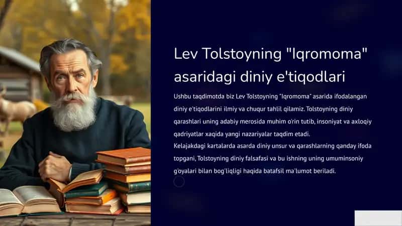 Lev Tolstoyning "Iqromoma" asaridagi diniy e'tiqodlari