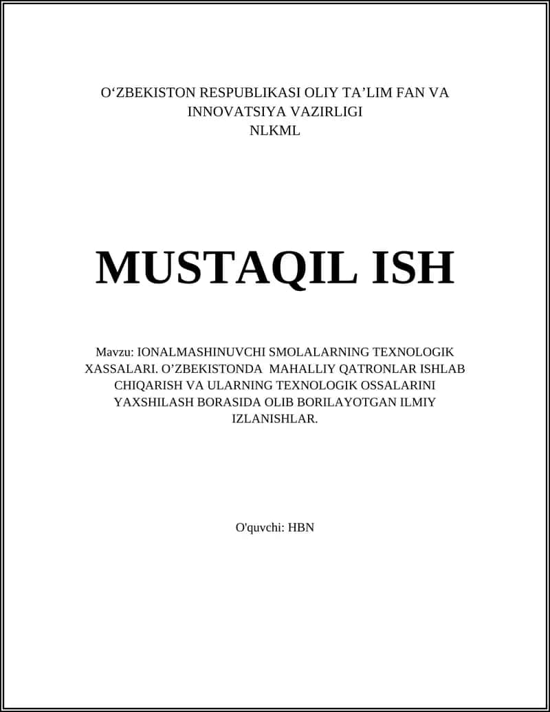 Ion almashinuvchi smolalarning texnologik xossalari