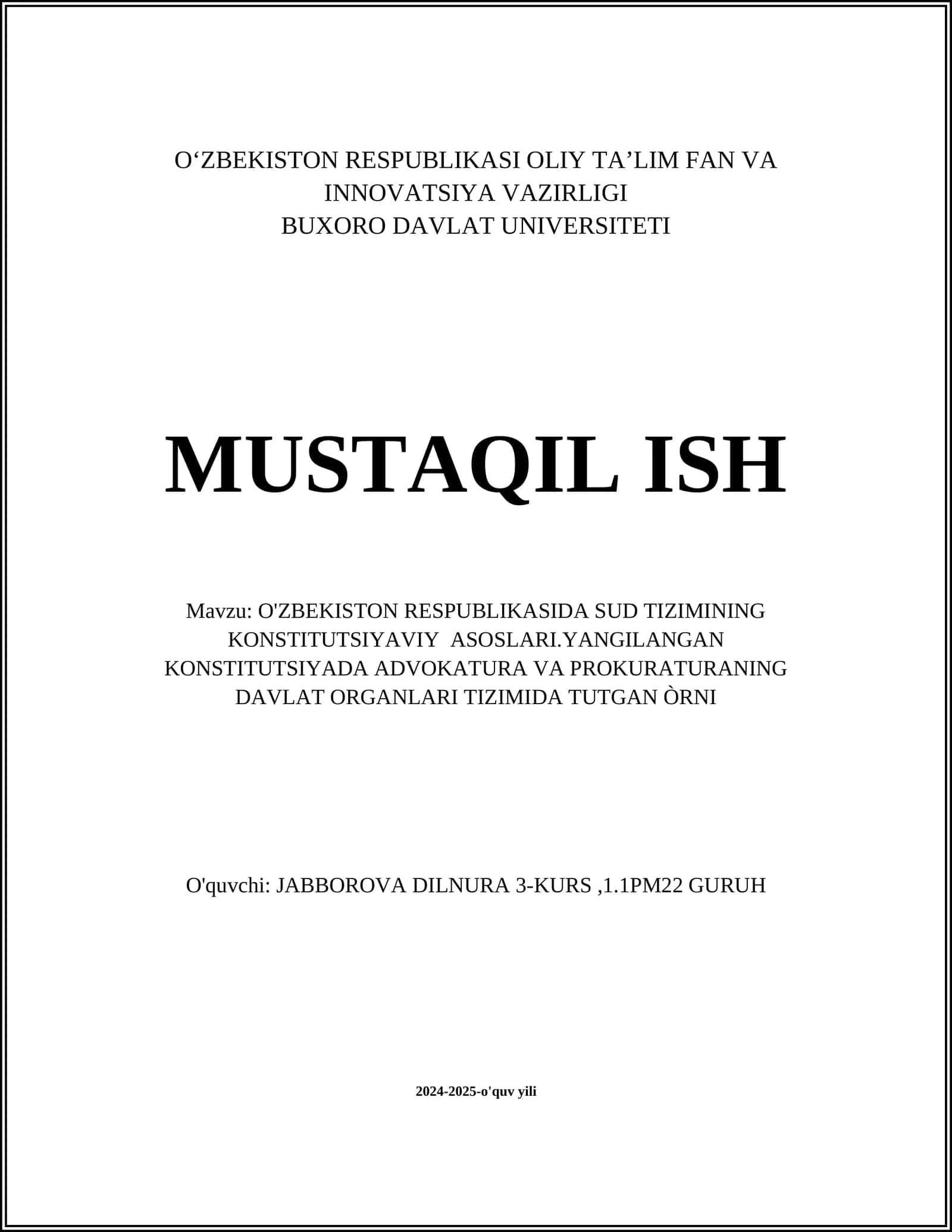 O'ZBEKISTON RESPUBLIKASIDA SUD TIZIMINING KONSTITUTSIYAVIY ASOSLARI