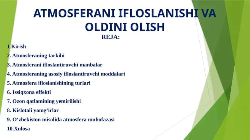 ATMOSFERANI IFLOSLANISHI VA OLDINI OLISH
