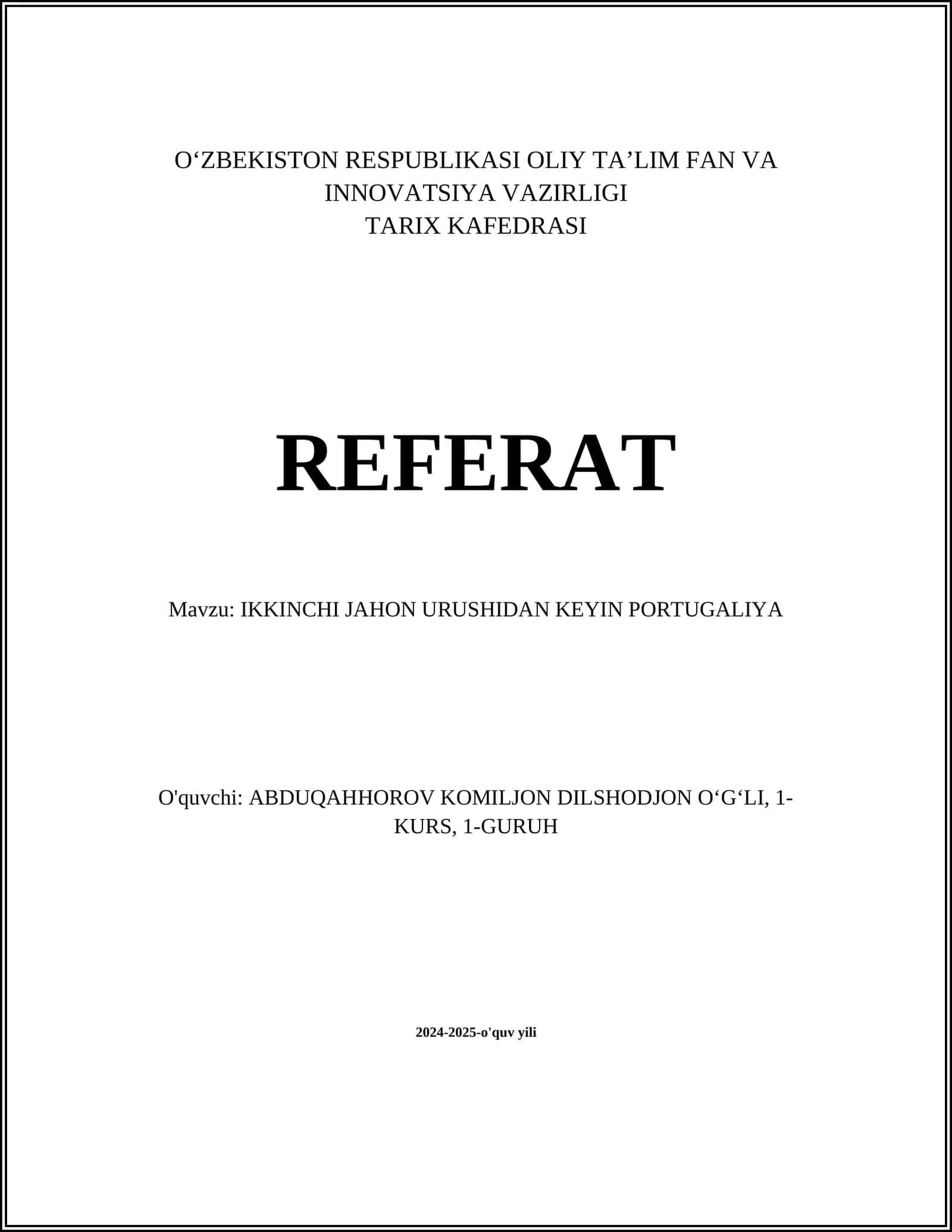 IKKINCHI JAHON URUSHIDAN KEYIN PORTUGALIYA