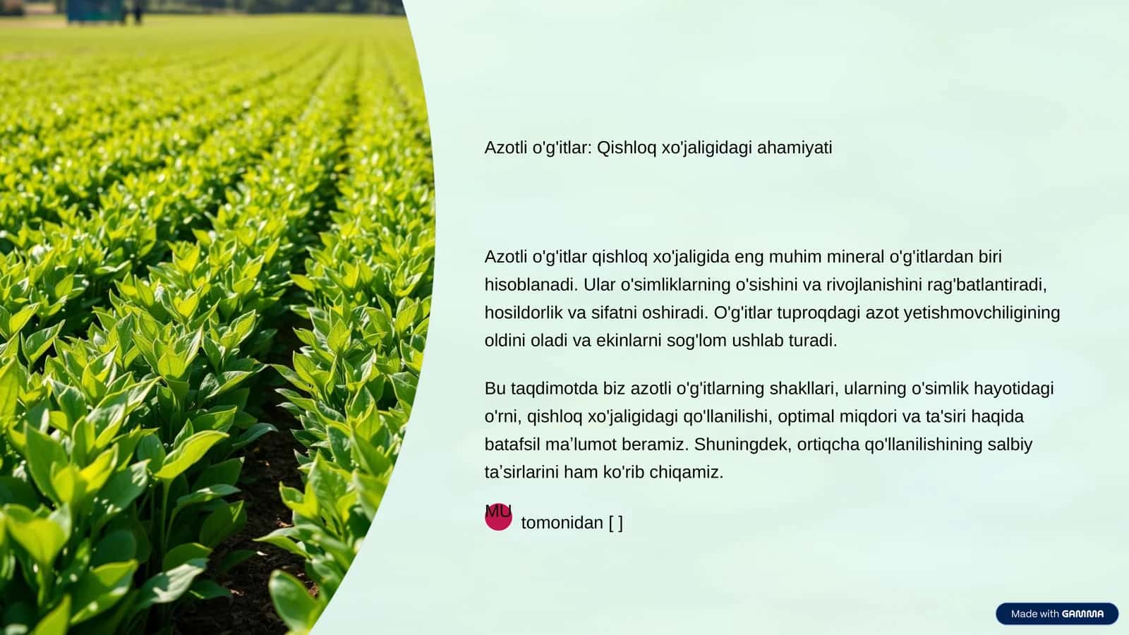 Azotli o'g'itlar: Qishloq xo'jaligidagi ahamiyati