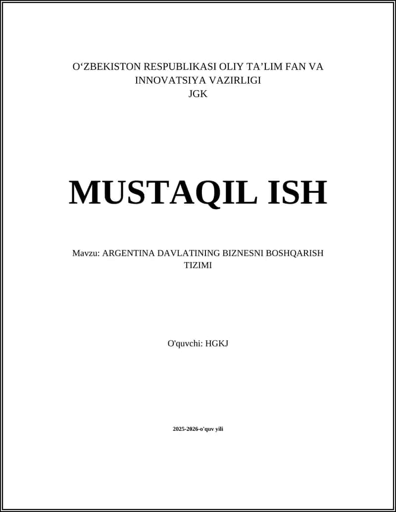 Argentina Davlatining Biznesni Boshqarish Tizimi