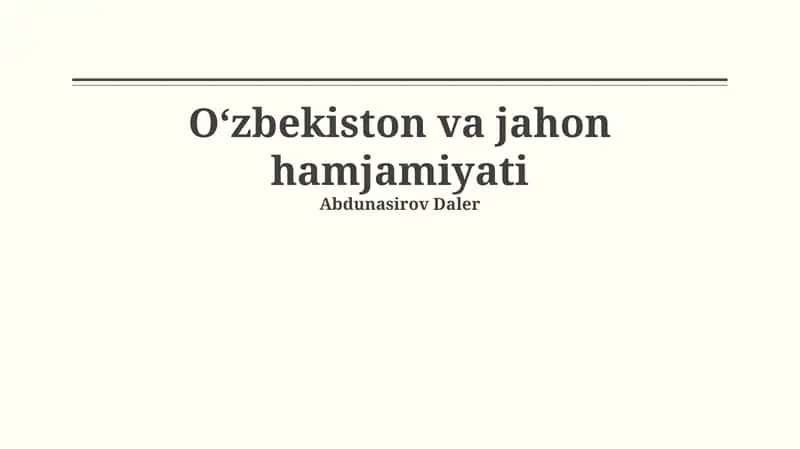 Oʻzbekiston va jahon hamjamiyati