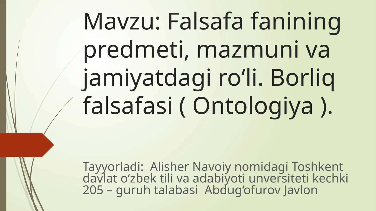 Falsafa Fanining Predmeti va Mazmuni