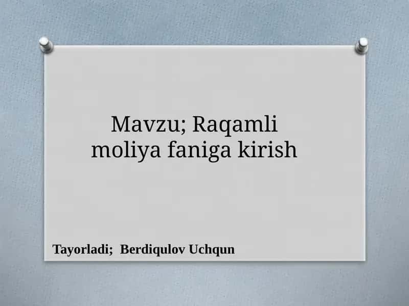 Raqamli moliya faniga kirish