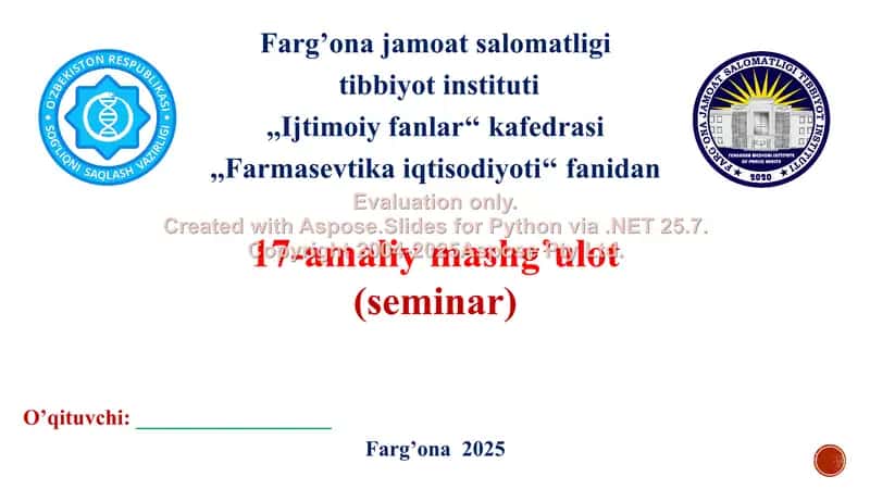 Tovar, moddiy boyliklar, pul mablag'lari va hisoblarni inventarizatsiya qilish. 17-amaliy mashg'ulot taqdimoti 17 bet.