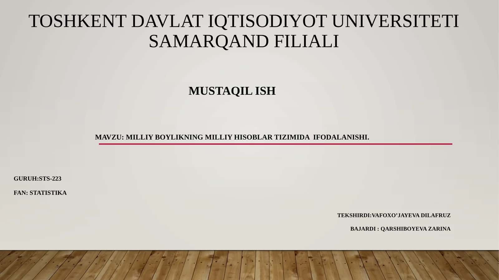 MILLIY BOYlikning MILLIY HISOB tizimida IFODALANISHI